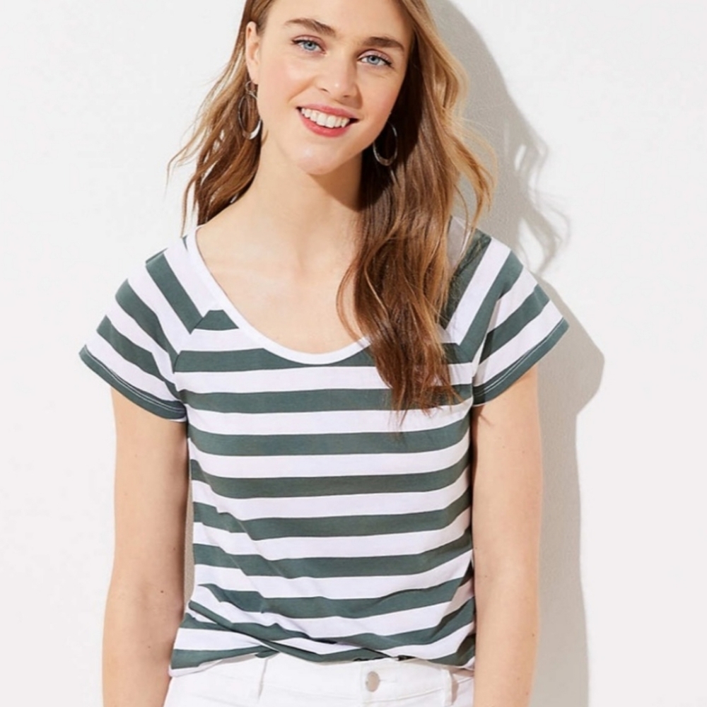 Loft Striped Fitted Scoop neck tee